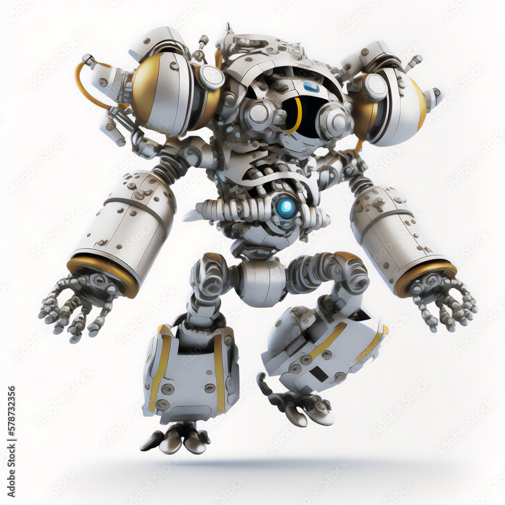 A captivating illustration of a robot mid-jump A captivating illustration of a robot mid-jump
