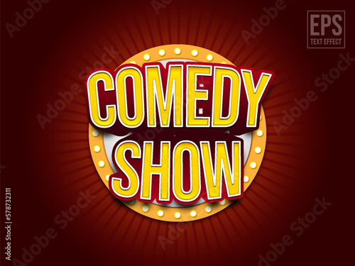 Comedy Show Text Effect Editable Template with Gold and Red color.