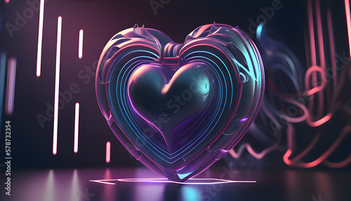 3D Rendered Neon Heart in Dark Environment - Digital Art