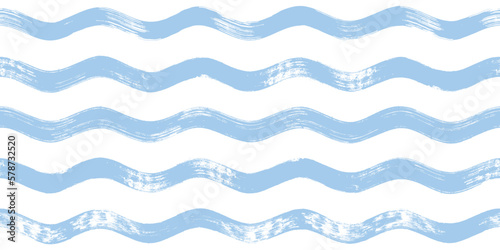 Seamless Wave Pattern, Hand drawn water sea vector background. Wavy beach print, curly grunge paint lines, watercolor illustration