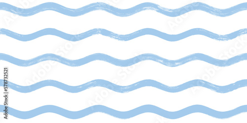 Seamless Wave Pattern, Hand drawn water sea vector background. Wavy beach print, curly grunge paint lines, watercolor illustration