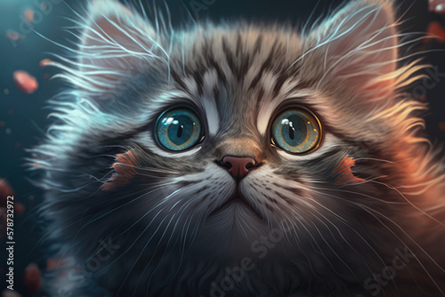Curious Kitten with Big Eyes Gazing at Something Interesting, generative ai