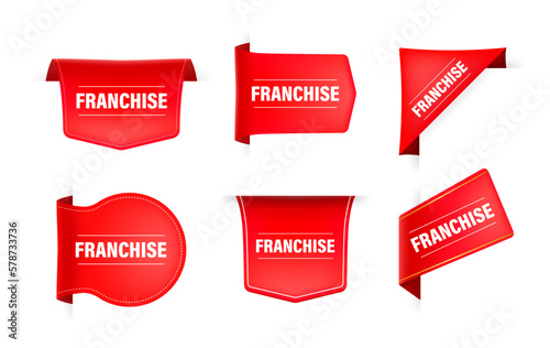 Red ribbon with text Franchise. Expanding SME. Franchise marketing system