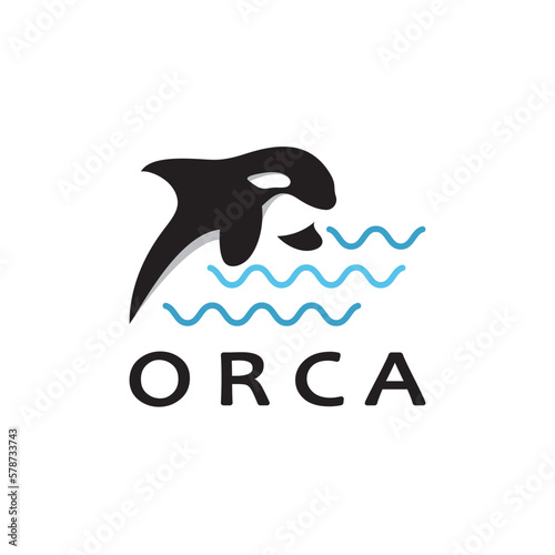 Simple orca whale animal illustration logo creative design, killer whale, underwater animal. Logo for business, identity and branding,badge,conservation,ecology concept,sea animal protection,vector