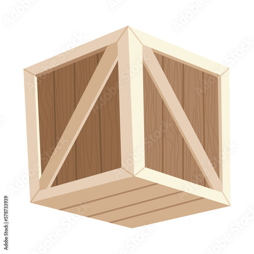 Wooden box. Retail, logistics, delivery, storage concept. Delivery container, empty parcel or shipping crates isolated vector illustration. Cargo distribution pack for food or products