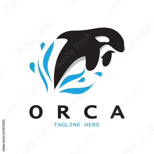 Simple orca whale animal illustration logo creative design, killer whale, underwater animal. Logo for business, identity and branding,badge,conservation,ecology concept,sea animal protection,vector