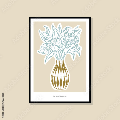 Vector Matisse style illustration of botanical printable poster. Art for for postcards, wall art, banner, background.