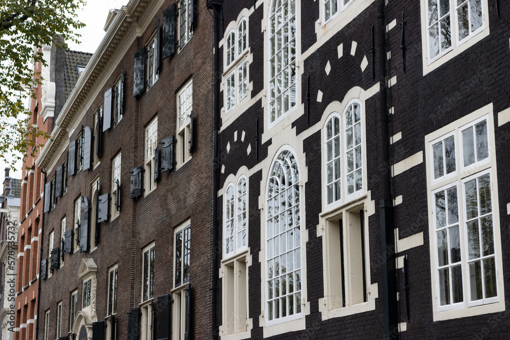 Row of Beautiful Old Historical Buildings in the De Wallen Neighborhood of Amsterdam
