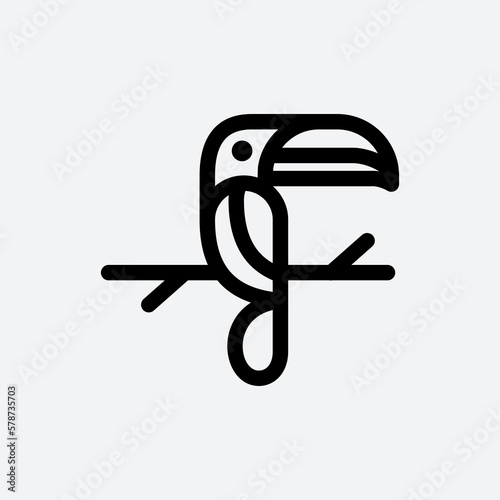 toucan simple line icon logo vector design, modern animal logo pictogram design of tropical tucan bird with big beak