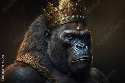 The Crowned Gorilla Gorilla with a Crown on its Head in its Natural Habitat, generative ai