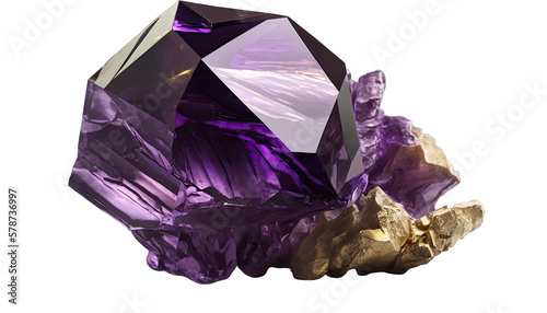 Purple amethyst crystal gem mineral isolated on transparent and white background. Generative AI