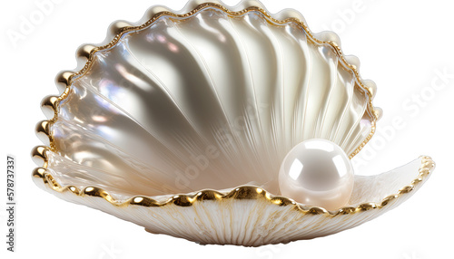Pearl in a shell isolated on transparent and white background. Generative AI