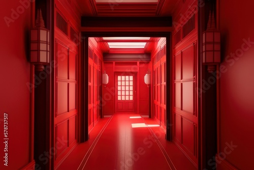 red corridor in the night, generative ai