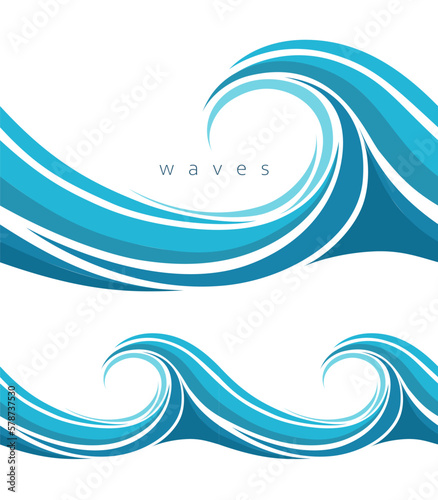 Abstract blue waves on white background. Vector pattern. Art line ornament. Modern background design. Beautiful sea seamless vector background. Vector drawing. © orhideia