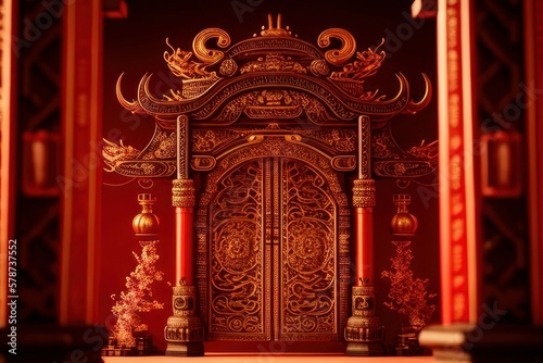 thai style temple door, generative ai