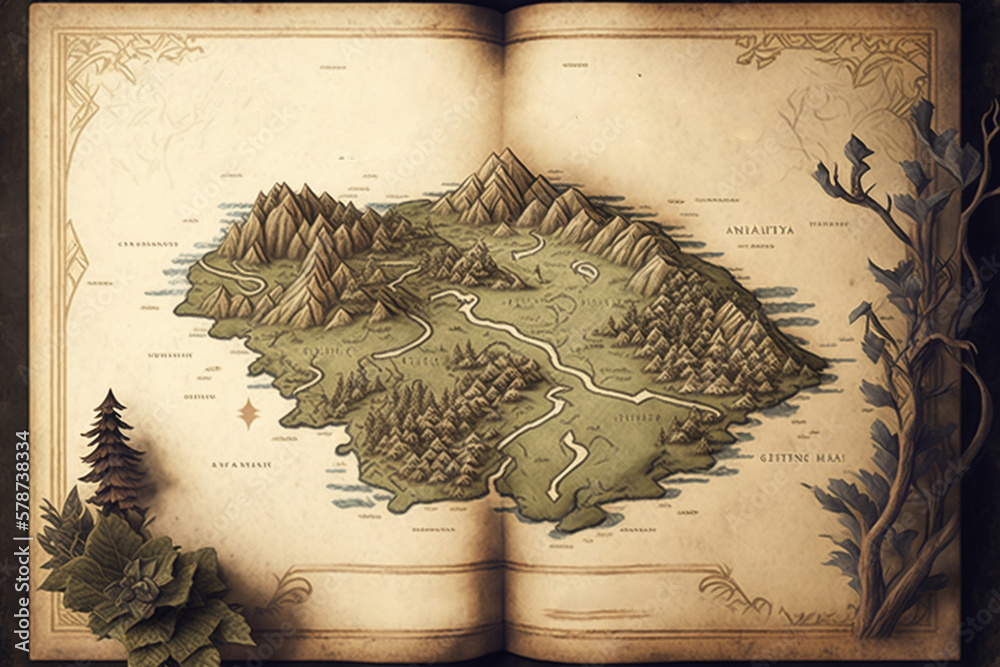 3D rendered fantasy map  magical world filled with lush forests 