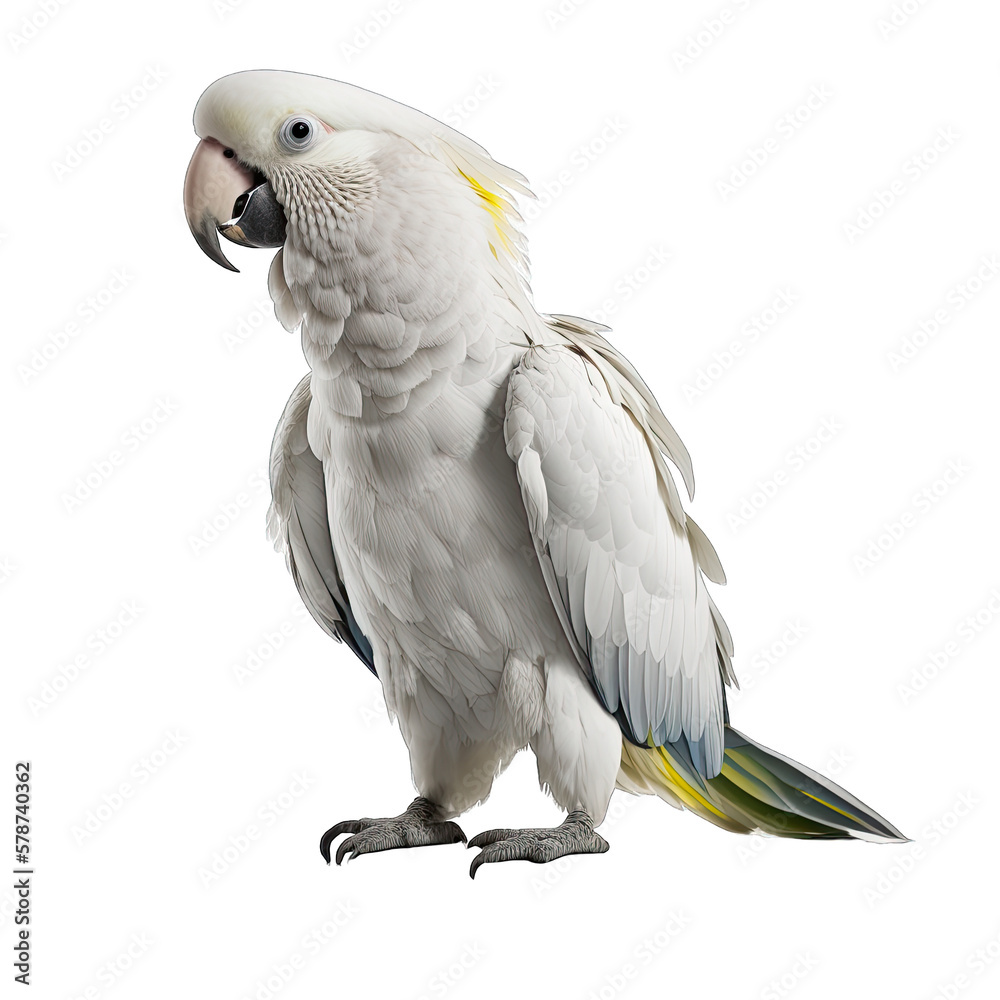 Obraz premium White cockatoo parrot isolated on transparent background. Generative AI