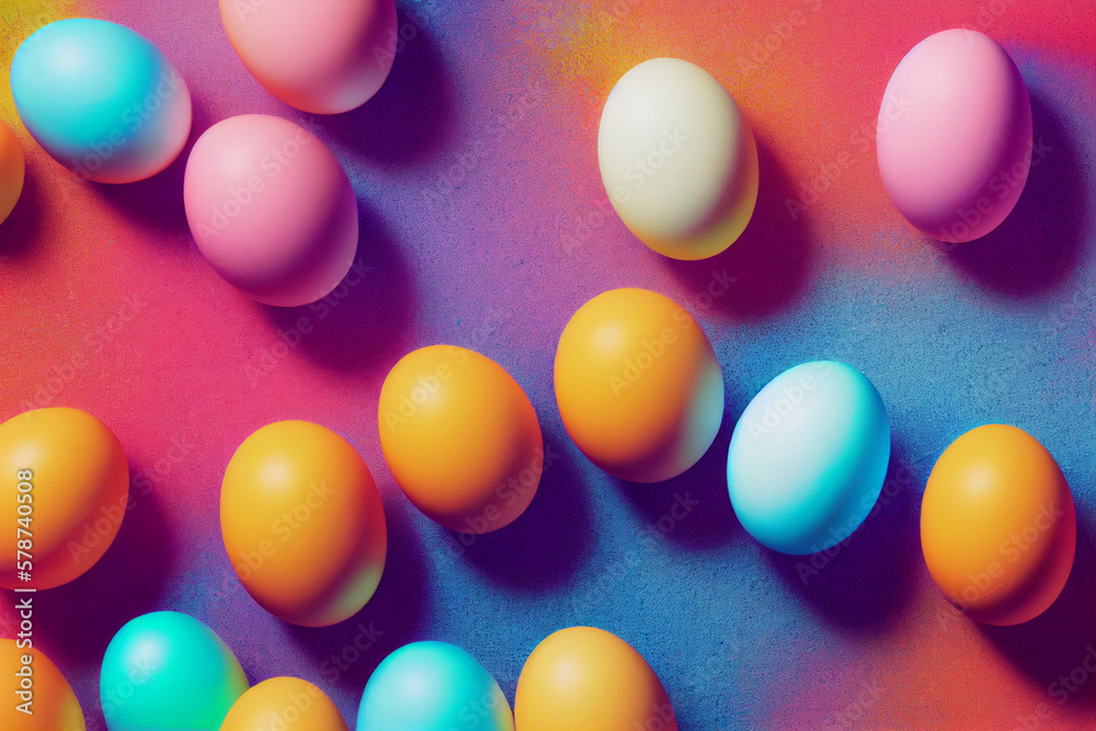 A yellow egg sits next to a yellow egg on a colorful background Generative ai