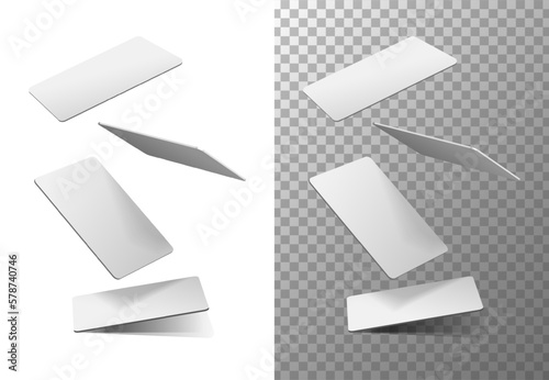 3d realistic vector icon illustration. Flying blank playing cards. Isolated on white and transparent background.