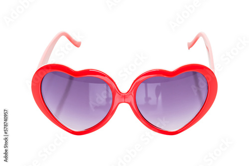 Heart shaped sunglasses with red frames