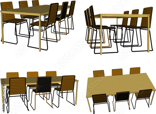 Vector sketch illustration of dining room table chairs