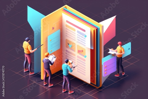 Illustration in 3d style. Character management and delegation of authority. AI generation