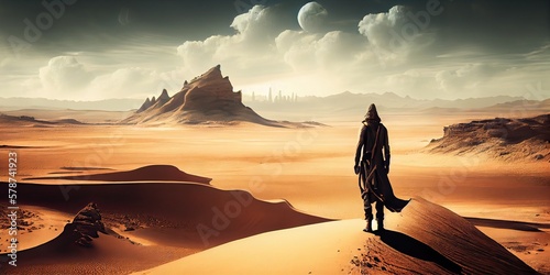 Mysterious hooded figure in the middle of the desert  generative AI