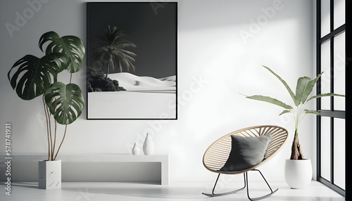 Scandinavian Minimalist Interior with tropical leaves poster