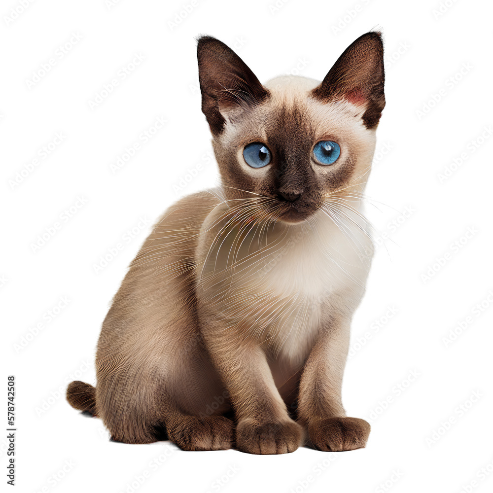 Siamese cat with blue eyes isolated on white background. Generative AI