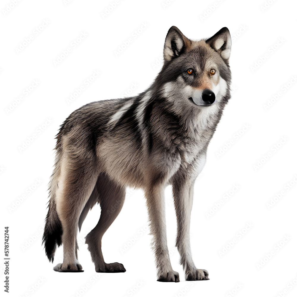 Wolf isolated on white background. Generative AI