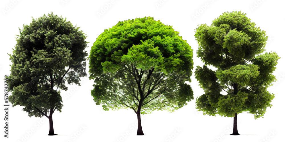 Fototapeta premium Green trees isolated on white background. Generative AI