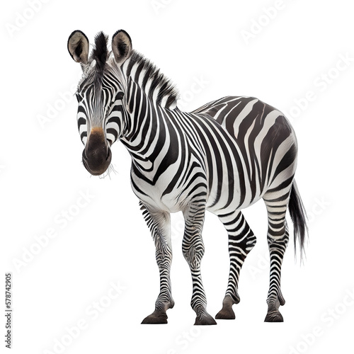 Zebra isolated on white background. Generative AI