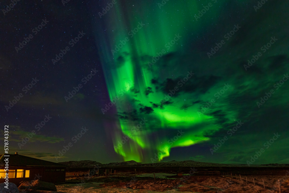 Northern lights in the night sky in Iceland.