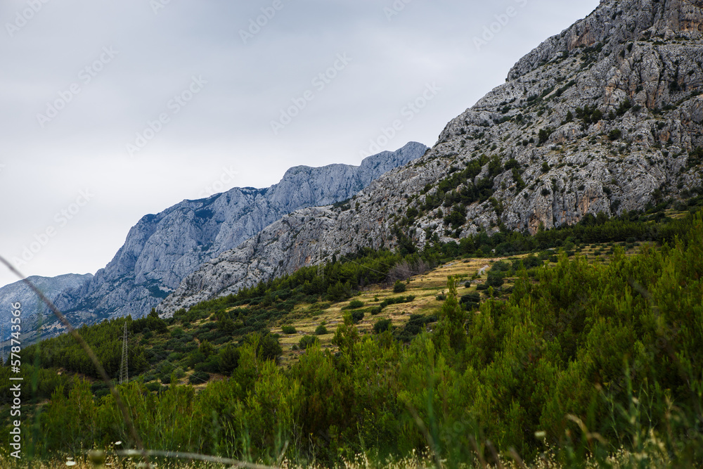 Beautiful Biokovo mountains in Croatian Riviera. Rocky mountain park in Makarska, Croatia