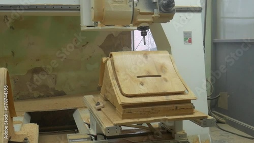 Automated production line at a furniture factory. Furniture board production process.