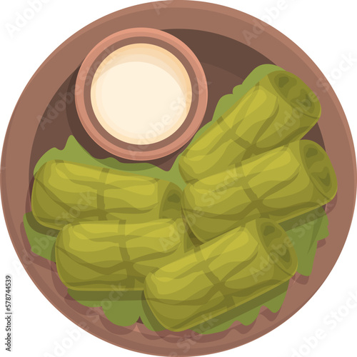 Dolma dish icon cartoon vector. Dinner food. Green menu