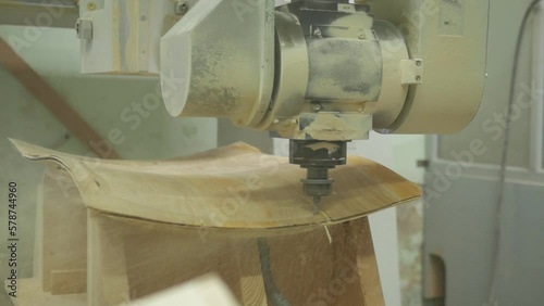 Automated production line at a furniture factory. Furniture board production process.