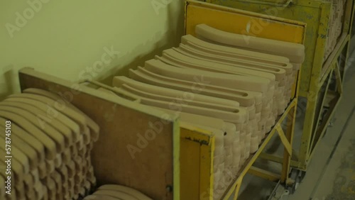 Automated production line at a furniture factory. Furniture board production process.