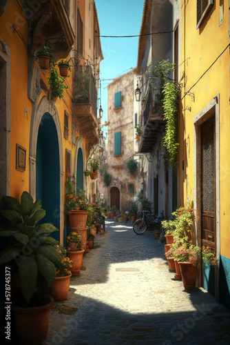 Lovely italian village. Ai llustration  fantasy digital painting  artificial intelligence artwork