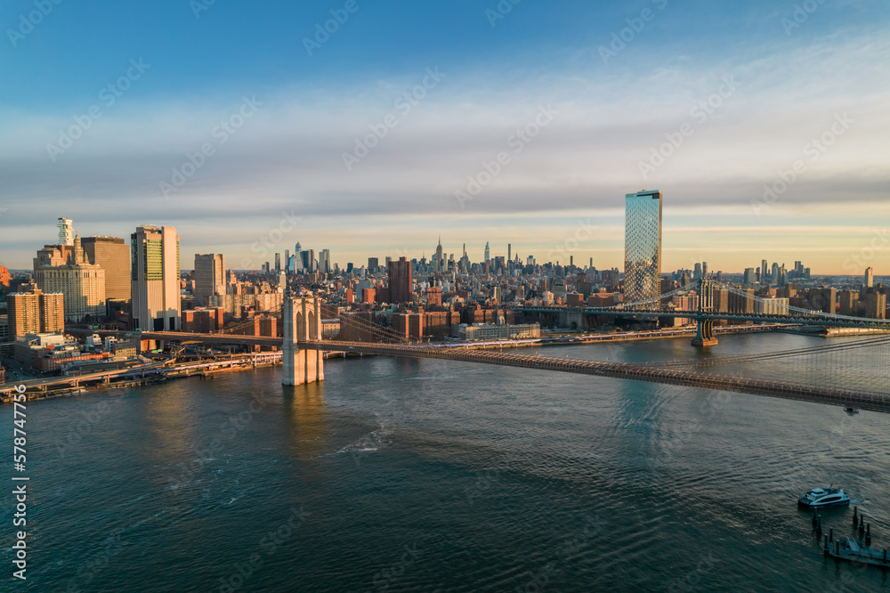 Manhattan Bridge with NYC Skyline Views 4K