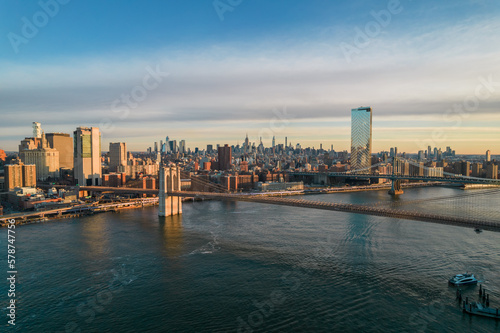 Manhattan Bridge with NYC Skyline Views 4K © vin