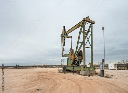 Oil pumpjack on the Permian Basin oil field near Eunice, New Mexico, USA