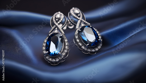 Shimmering Sapphire Earrings with Diamonds-ai generative
