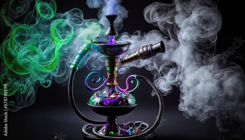 Quadro su tela a hookah with smoke coming out of it and a hookah holder on top of it with a green and purple smoke coming out of it