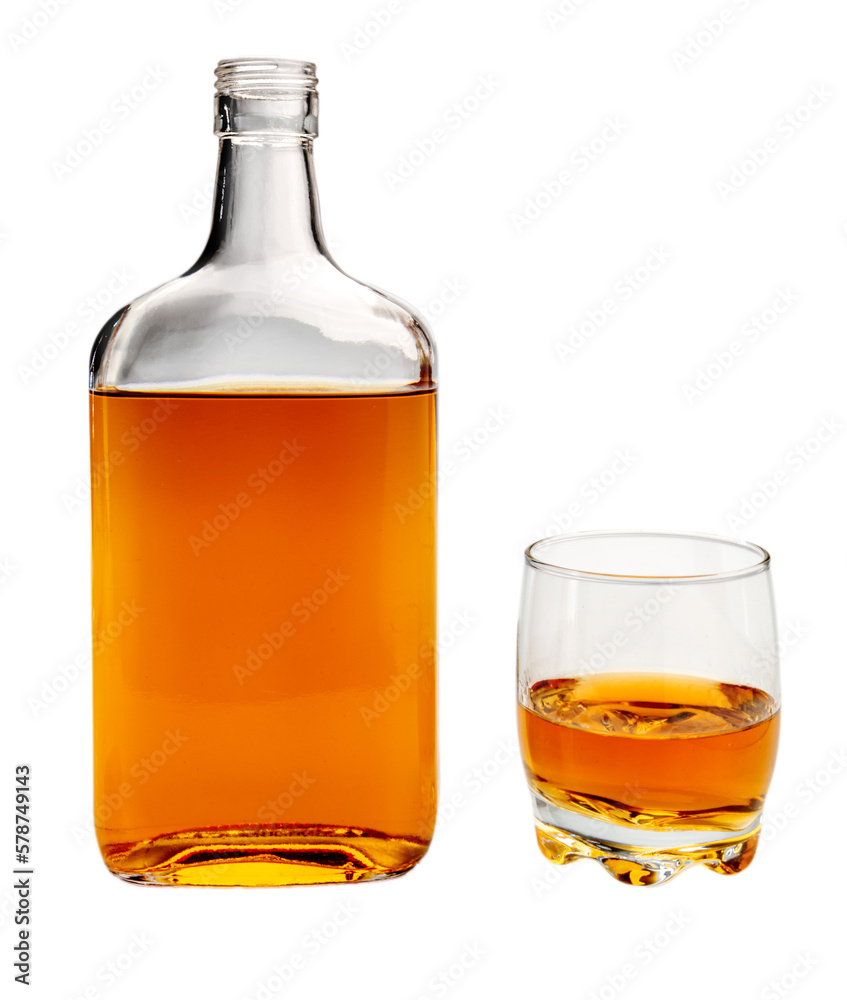 Bottle of whiskey or scotch whiskey or bourbon with glass Bottle of whiskey or scotch whiskey or bourbon with glass