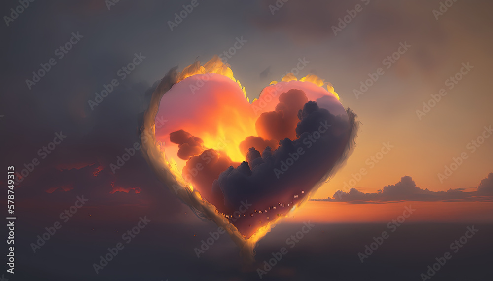 a heart shaped cloud in the middle of a sunset with clouds in the sky ...