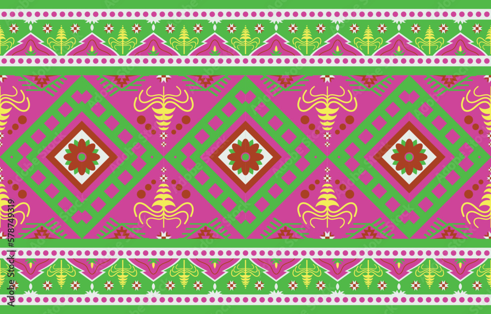 Ethnic India geometric pattern oriental style, Traditional Ethnic India seamless pattern ornament, Indian motif, floral elements design for tile pattern, carpet, background.