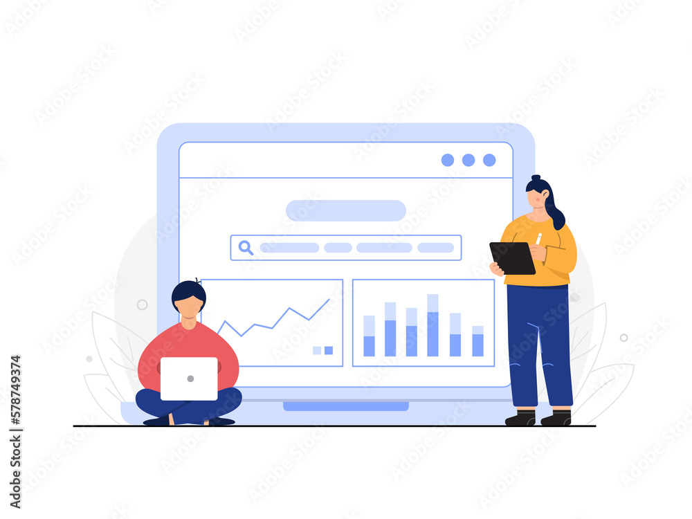 work flat design. flat design data analysis concept. two people working together with a search engine as a background. vector illustration. work flat design. flat design data analysis concept. two people working together with a search engine as a background. vector illustration.