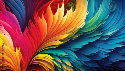 Color Explosion Pattern. Psychedelic Paper Waves. Abstract Rainbow Background. Generative AI