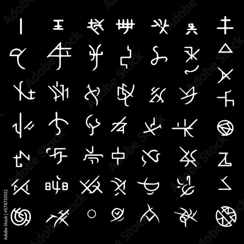 futuristic language writing and symbols